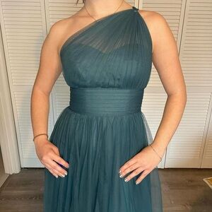 Teal Blue One-Shoulder Tulle Evening Dress, Size S